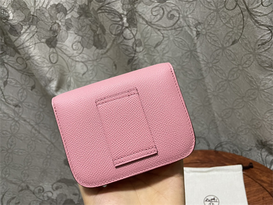 Constance SLIM Wallet With Strap Epsom Leather Silver Tone Metal In Pink Color HS