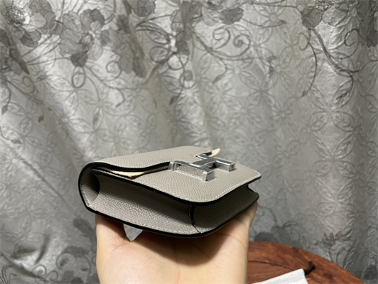 Constance SLIM Wallet With Strap Epsom Leather Silver Tone Metal In Grey Color HS