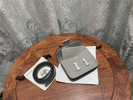 Constance SLIM Wallet With Strap Epsom Leather Silver Tone Metal In Grey Color HS