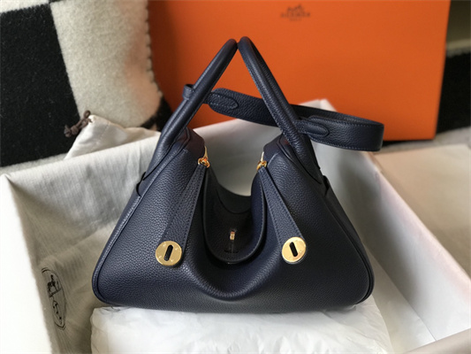Lindy Bag Calfskin Leather 26/30CM Gold/Silver Tone Metal In Navy Color