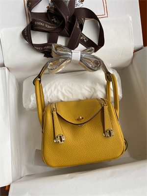 Lindy Mini Bag Taurillon Clemence Leather Gold/Silver Tone Metal In Jaune Amber Color HS