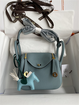 Lindy Mini Bag Taurillon Clemence Leather Gold/Silver Tone Metal In Azure Blue Color HS