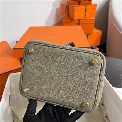 Picotin Lock Bag Togo Leather 18/22CM Gold/Silver Tone Metal In Tourterelle Color HS