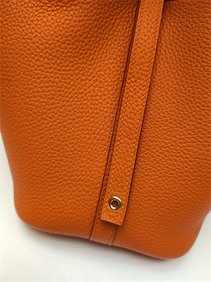 Picotin Lock Bag Togo Leather 18/22CM Gold/Silver Tone Metal In Orange Color HS