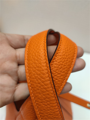 Picotin Lock Bag Togo Leather 18/22CM Gold/Silver Tone Metal In Orange Color HS