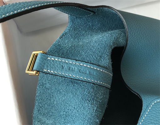 Picotin Lock Bag Togo Leather 18/22CM Gold/Silver Tone Metal In Blue Jean Color HS