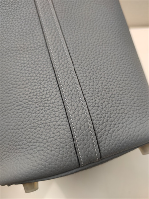 Picotin Lock Bag Togo Leather 18/22CM Gold/Silver Tone Metal In Bleu Lin Color HS