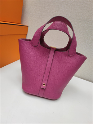 Picotin Lock Bag Togo Leather 18/22CM Gold/Silver Tone Metal In Magnolia Color HS