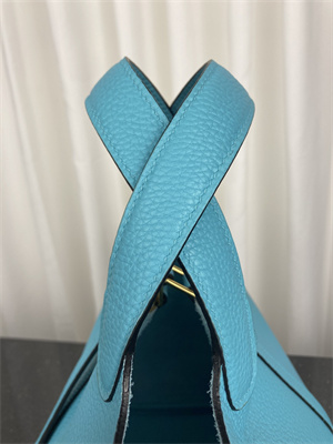 Picotin Lock Bag Taurillon Clemence Leather 18/22CM Gold/Silver Tone Metal In Bleu Du Nord Color HS