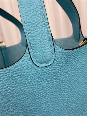 Picotin Lock Bag Taurillon Clemence Leather 18/22CM Gold/Silver Tone Metal In Bleu Du Nord Color HS