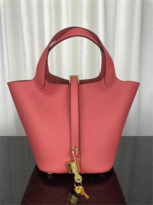 Picotin Lock Bag Taurillon Clemence Leather 18/22CM Gold/Silver Tone Metal In Rose Lipsur Color HS