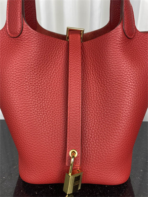 Picotin Lock Bag Taurillon Clemence Leather 18/22CM Gold/Silver Tone Metal In Red Color HS