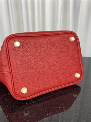 Picotin Lock Bag Taurillon Clemence Leather 18/22CM Gold/Silver Tone Metal In Red Color HS