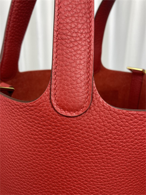 Picotin Lock Bag Taurillon Clemence Leather 18/22CM Gold/Silver Tone Metal In Red Color HS