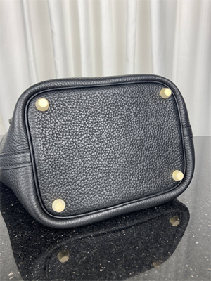 Picotin Lock Bag Taurillon Clemence Leather 18/22CM Gold/Silver Tone Metal In Black Color HS