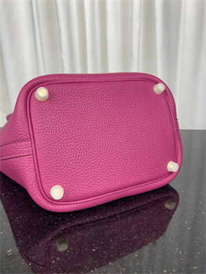 Picotin Lock Bag Taurillon Clemence Leather 18/22CM Gold/Silver Tone Metal In Rose Purple Color HS