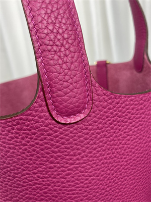 Picotin Lock Bag Taurillon Clemence Leather 18/22CM Gold/Silver Tone Metal In Rose Purple Color HS