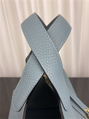 Picotin Lock Bag Taurillon Clemence Leather 18/22CM Gold/Silver Tone Metal In Azure Blue Color HS