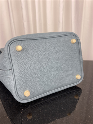 Picotin Lock Bag Taurillon Clemence Leather 18/22CM Gold/Silver Tone Metal In Azure Blue Color HS