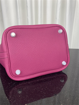 Picotin Lock Bag Taurillon Clemence Leather 18/22CM Gold/Silver Tone Metal In Magnolia Color HS