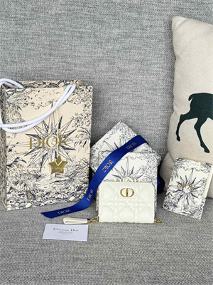 CD Caro Zippy Card Holder Supple Cannage Calfskin White Color S5034