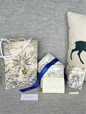 CD Caro Zippy Card Holder Supple Cannage Calfskin White Color S5034