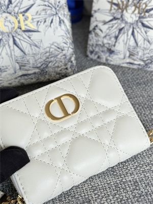 CD Caro Zippy Card Holder Supple Cannage Calfskin White Color S5034