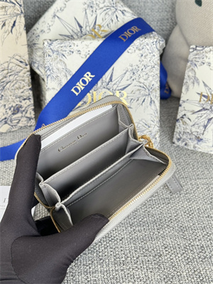 CD Caro Zippy Card Holder Supple Cannage Calfskin Grey Color S5034