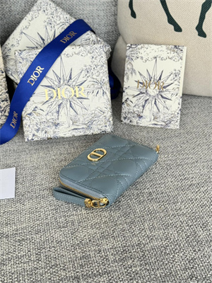 CD Caro Zippy Card Holder Supple Cannage Calfskin Blue Color S5034