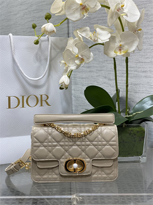 CD Small Jolie Top Handle Bag Cannage Calfskin Beige