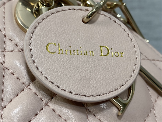 CD Mini Lady Dior Bag Two Tones Cannage Lambskin Gold Tone Metal Pink and Latte