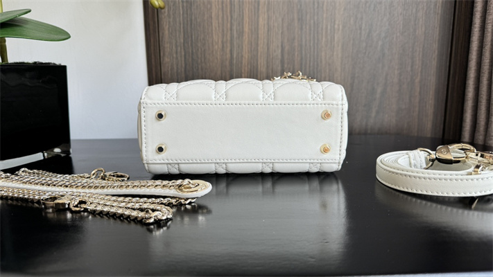 CD Mini Lady Dior Bag Two Tones Cannage Lambskin Gold Tone Metal Latte and Black