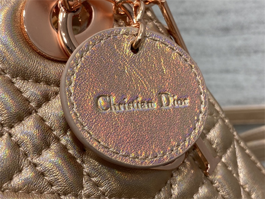 CD Mini Lady Dior Bag Cannage Lambskin Iridescent Metallic Rose Gold Tone