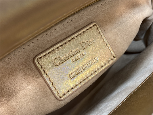 CD Mini Lady Dior Bag Cannage Lambskin Iridescent Metallic Rose Gold Tone