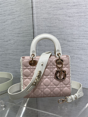 CD Small Lady Di.or My ABCDior Bag Two Tones Cannage Lambskin Gold Tone Metal Pink and Latte