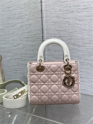 CD Small Lady Di.or My ABCDior Bag Two Tones Cannage Lambskin Gold Tone Metal Pink and Latte