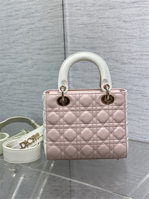 CD Small Lady Di.or My ABCDior Bag Two Tones Cannage Lambskin Gold Tone Metal Pink and Latte