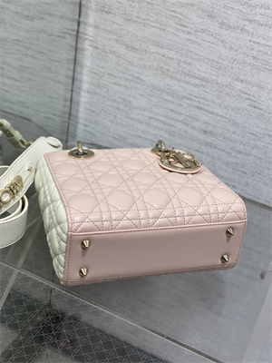 CD Small Lady Di.or My ABCDior Bag Two Tones Cannage Lambskin Gold Tone Metal Pink and Latte
