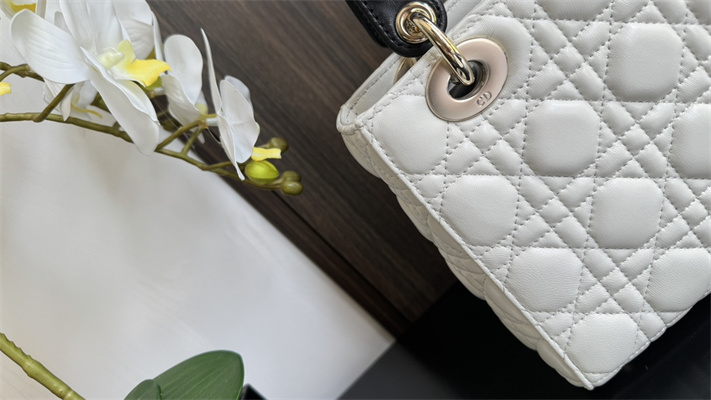 CD Small Lady Di.or My ABCDior Bag Two Tones Cannage Lambskin Gold Tone Metal Latte and Black