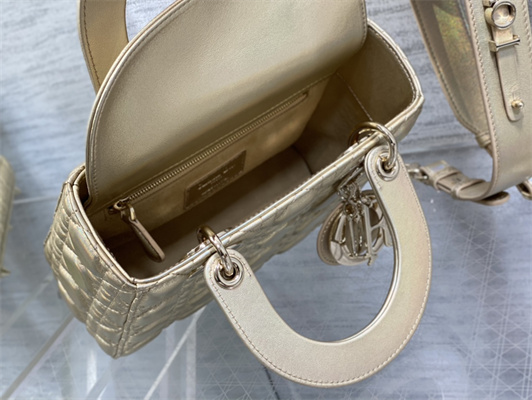 CD Small Lady Di.or My ABCDior Bag Cannage Lambskin Iridescent Metallic Gold Tone