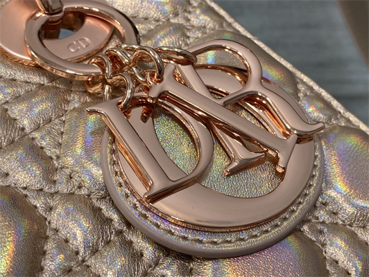 CD Small Lady Di.or My ABCDior Bag Cannage Lambskin Iridescent Metallic Rose Gold Tone