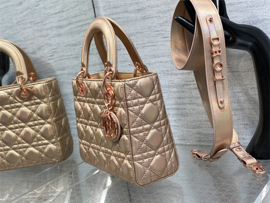 CD Small Lady Di.or My ABCDior Bag Cannage Lambskin Iridescent Metallic Rose Gold Tone
