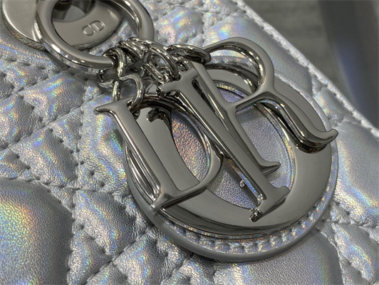 CD Small Lady Di.or My ABCDior Bag Cannage Lambskin Iridescent Metallic Silver Tone