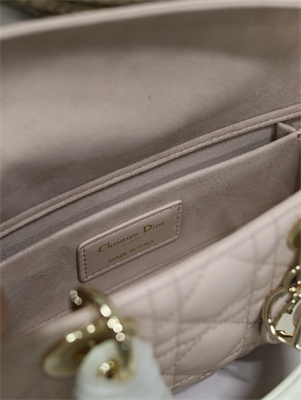 CD Small Lady D-Joy Bag Two Tones Cannage Lambskin Gold Tone Metal Pink and Latte