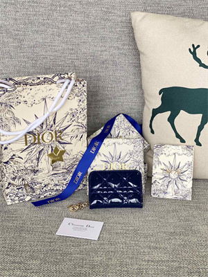 CD  Voyageur Small Coin Purse Supple Cannage Patent Calfskin Navy S0985