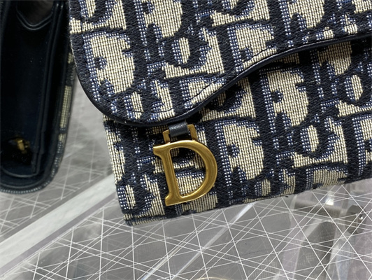 CD Saddle Lotus Trifold Wallet Blue Dior Oblique Jacquard