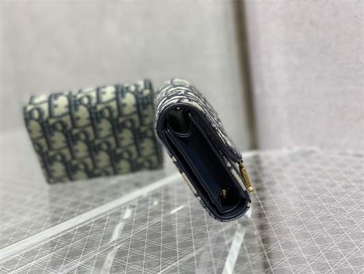 CD Saddle Lotus Trifold Wallet Blue Dior Oblique Jacquard