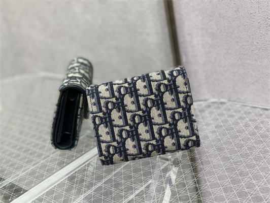 CD Saddle Lotus Trifold Wallet Blue Dior Oblique Jacquard