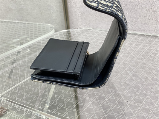 CD Saddle Lotus Trifold Wallet Blue Dior Oblique Jacquard