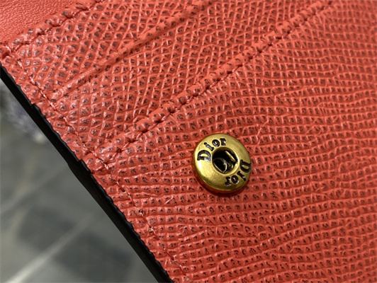 CD Saddle Card Holder Grained Calfskin Orange Red